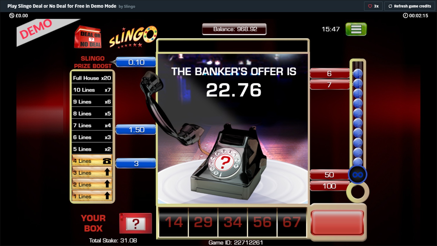 Screenshot Slingo Deal or No Deal 2 